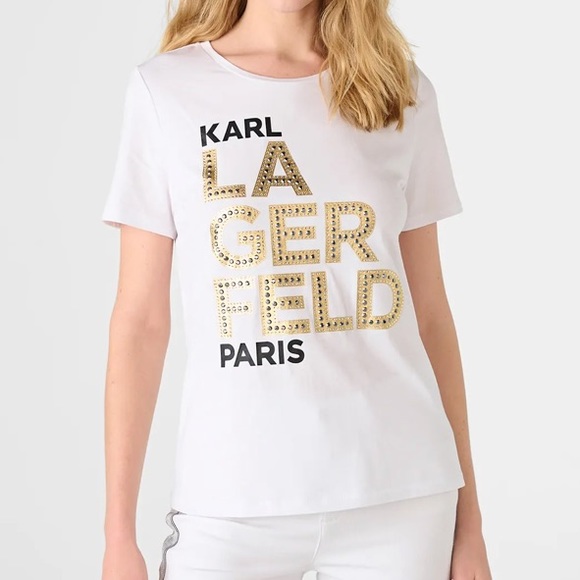 NEW KARL LAGERFELD LARGE SPARKLE LOGO TEE MULTIPLE SIZES - Picture 2 of 8